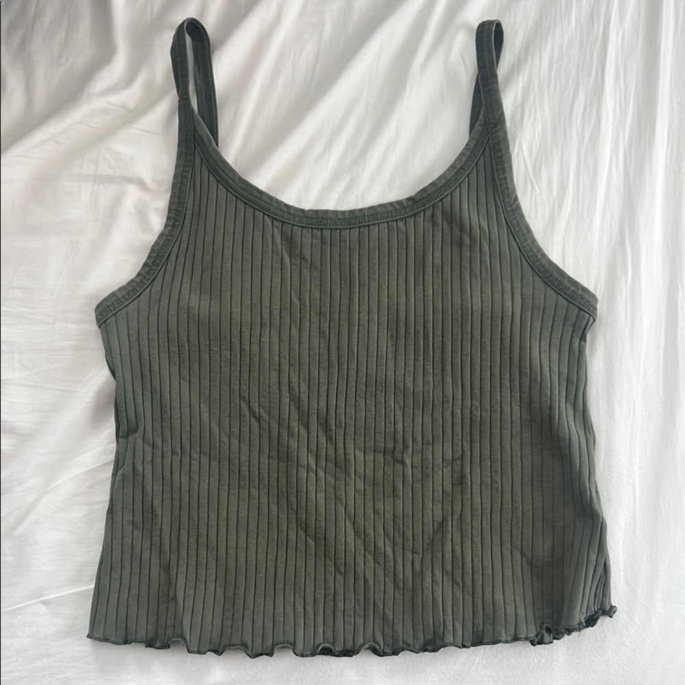 Olive Green Ribbed Tank Top